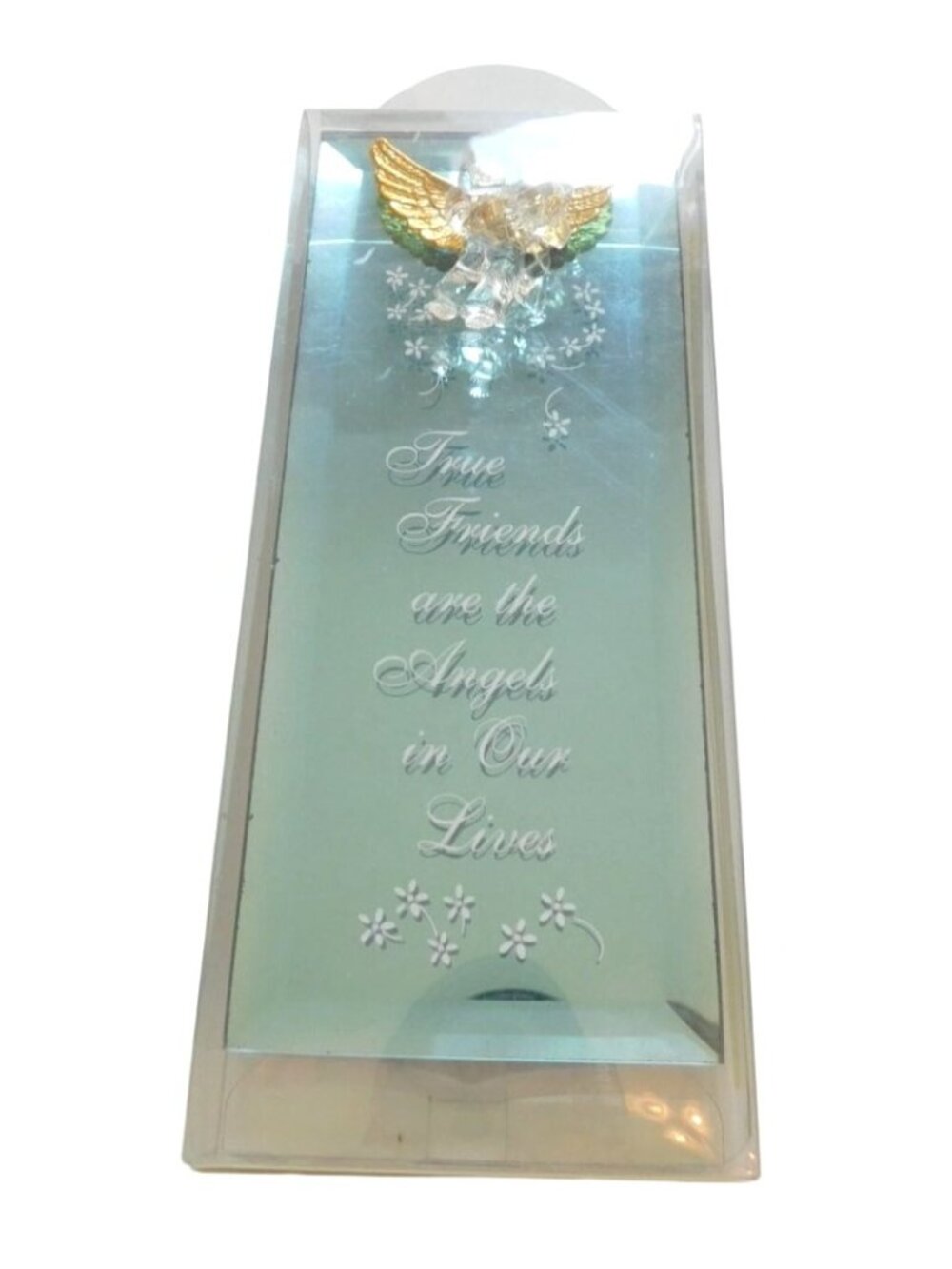 Dacra Glass True Friends Plaque With Gold Angel Wings 2.5" x 6" Easel Back Stand